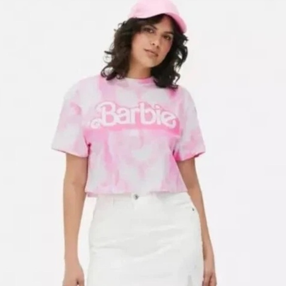 NWOT Pink Barbie Tie-Dye Cropped Graphic Tee T-Shirt XL - Picture 1 of 10